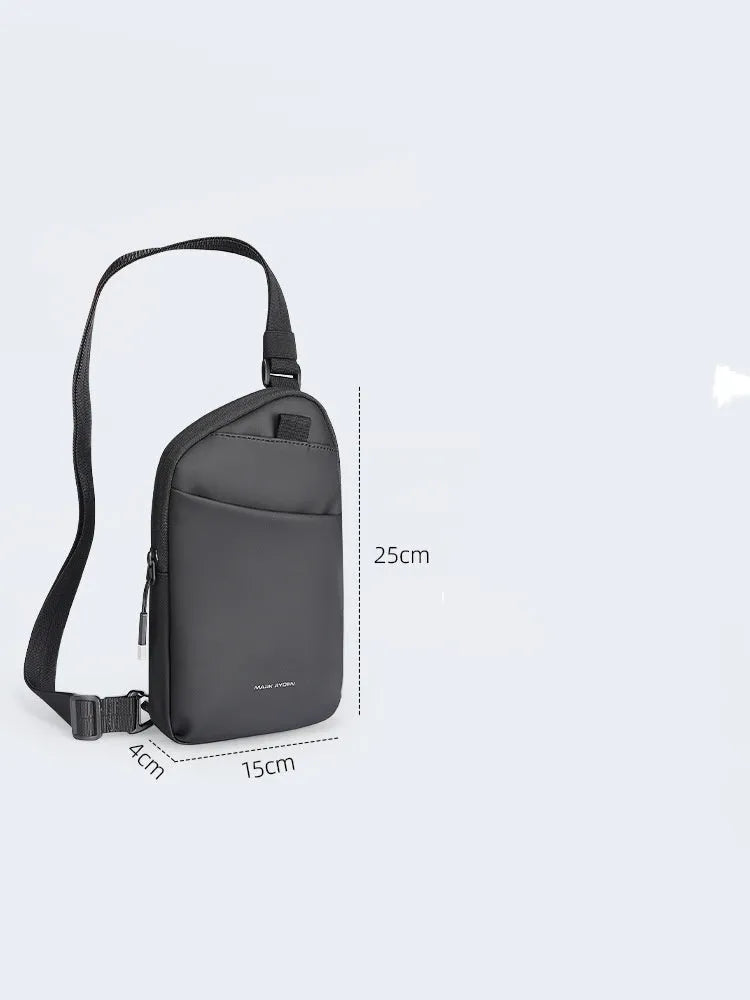 Men's black Oxford cloth crossbody bag with visible stitching detail