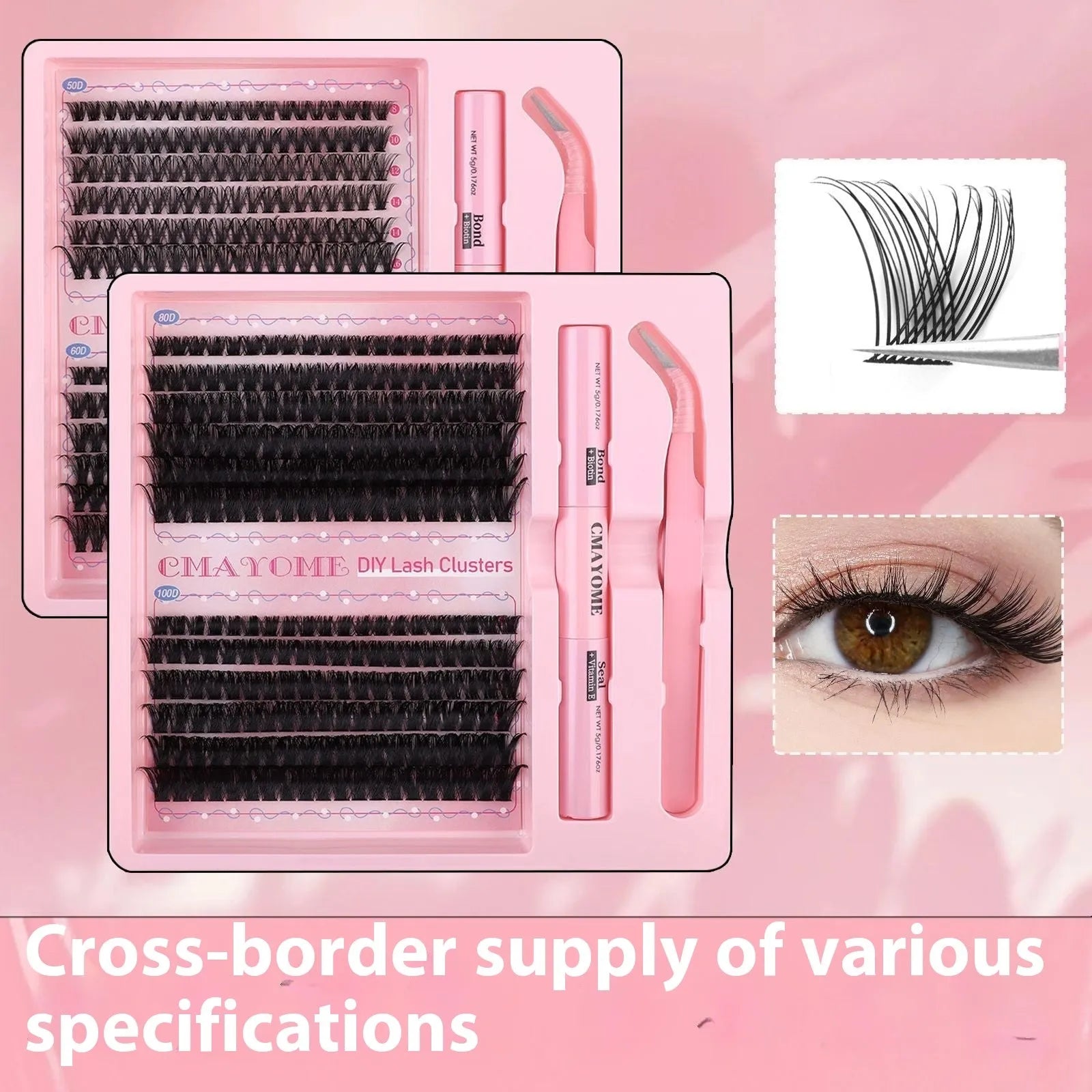 DIY single cluster individual false eyelash set in natural thick mixed split types.
