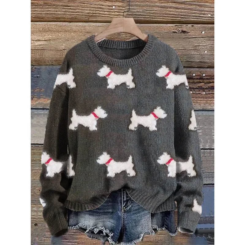 Women's round neck sweater featuring a digital printed little flower pattern in various colours.