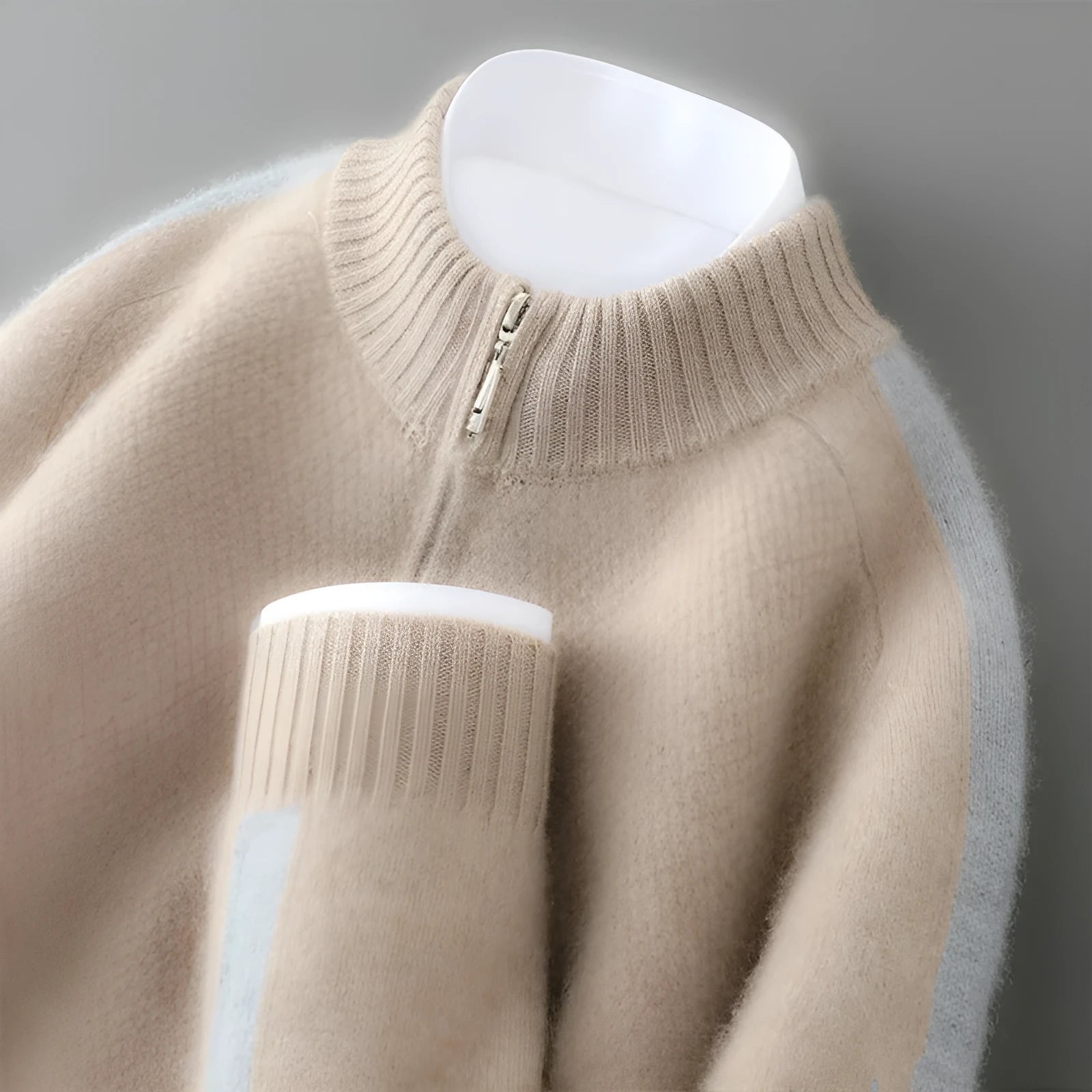 Half zip round neck wool sweater in slim fit for plus size available in four colours