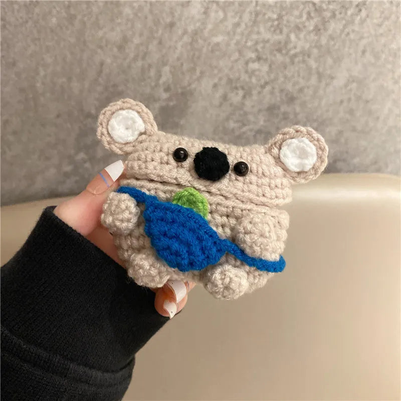 Handmade knitted koala bear backpack cover for AirPods charging case protection