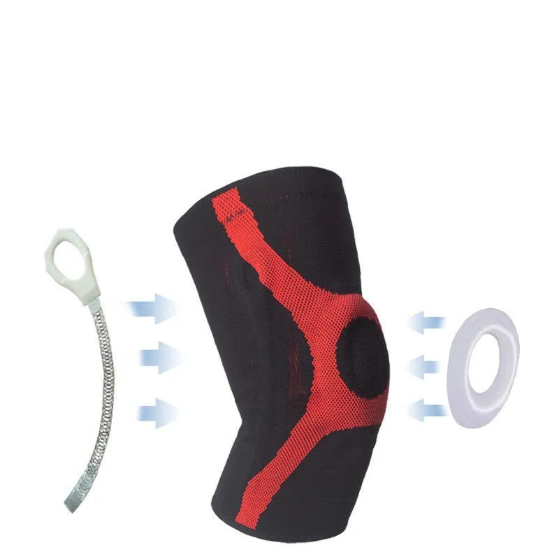 Silicone non-slip sports knee pads in red and grey colours for running climbing protection