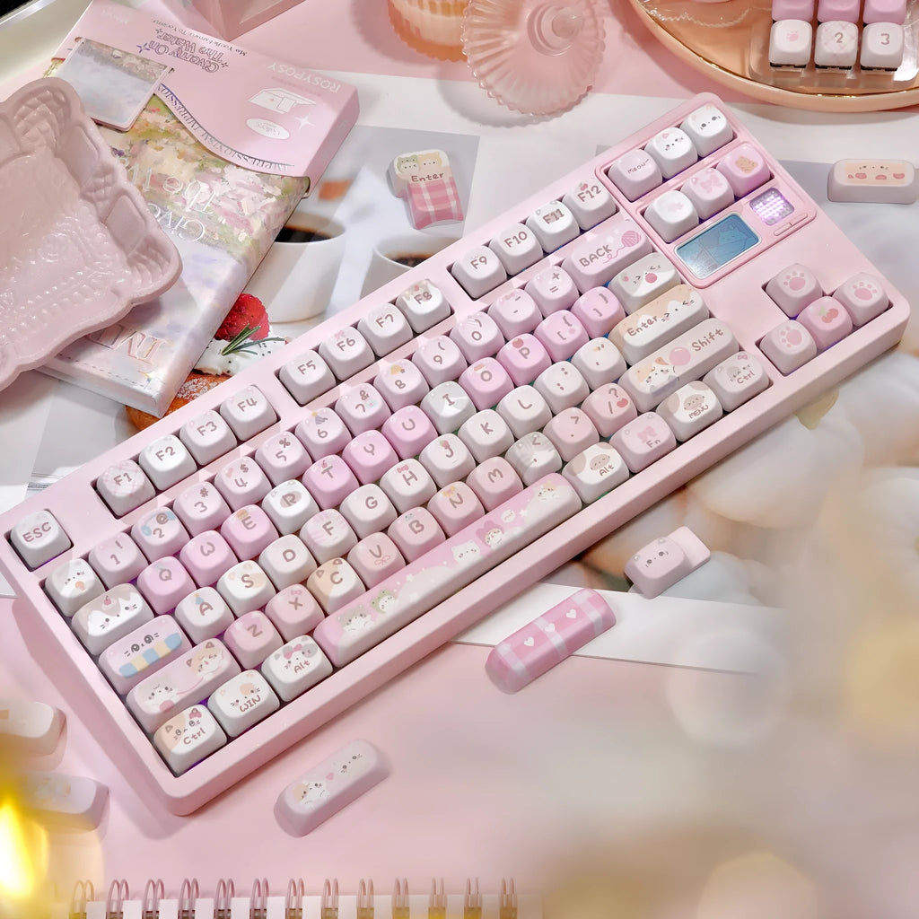 Pink cartoon designed MOA height key cap for mechanical keyboards, showing five-sided sublimation printing