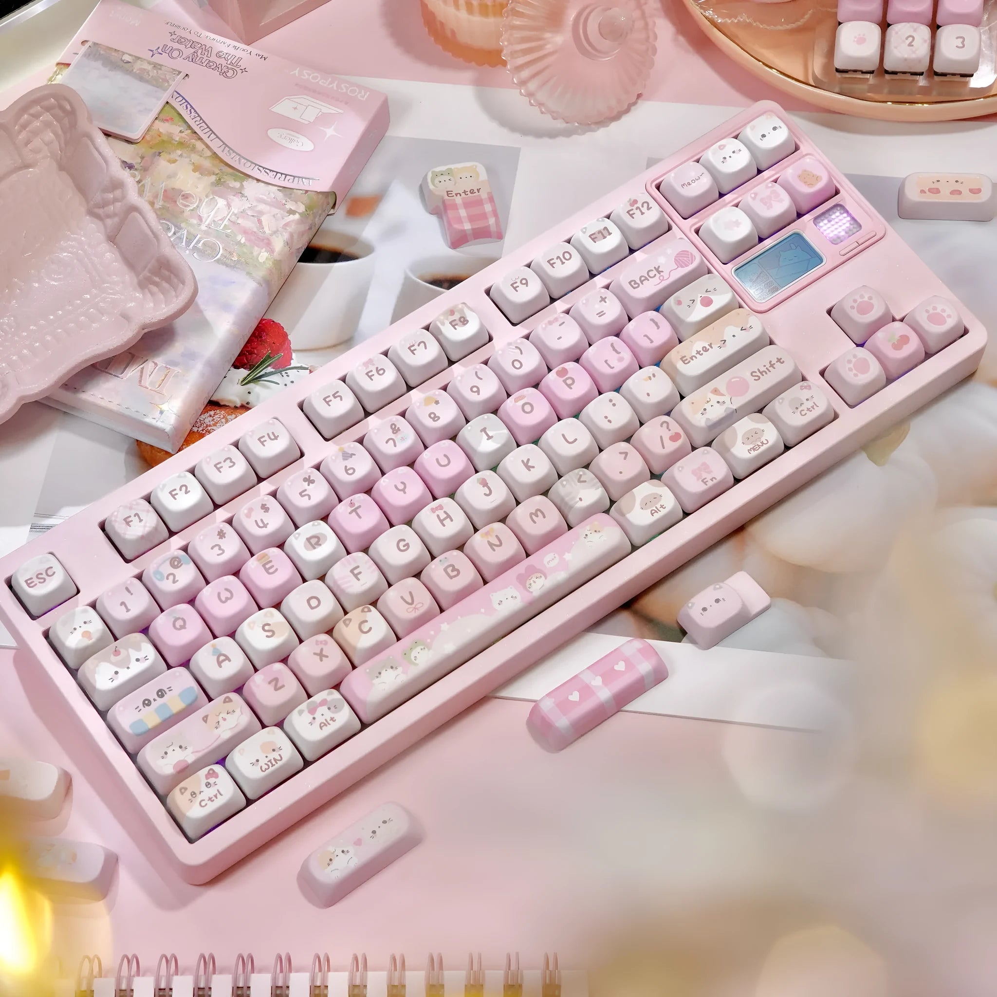 Pink cartoon designed MOA height key cap for mechanical keyboards, showing five-sided sublimation printing