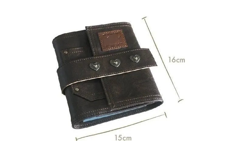 Brown retro leather buckle notebook with loose-leaf binder binding, A7 size with raw wood pulp paper