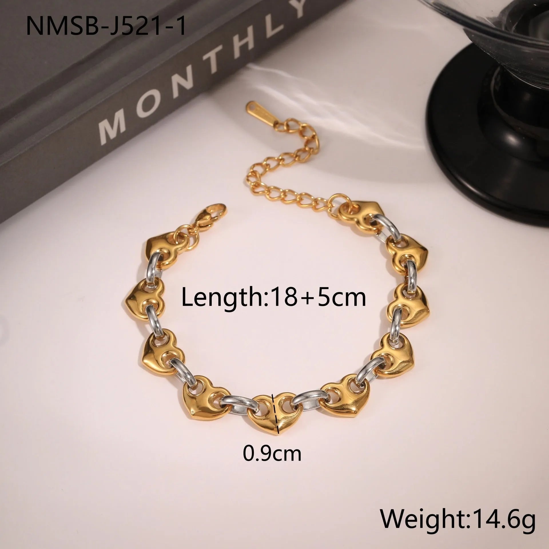 Hollowed-out geometric heart bracelet in stainless steel with 18K electroplated finish