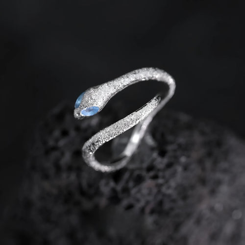 Adjustable opening silver snake zodiac ring with platinum electroplated finish