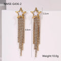 Gold plated geometric earrings for women featuring heart and star shapes with a diamond tassel.