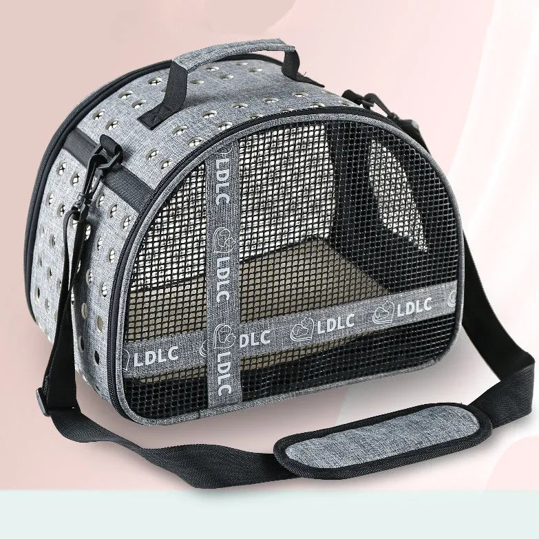 Portable one-shoulder pet bag for cat travel in blue Oxford cloth with anti-scratch cradle net