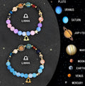Natural stone beaded bracelets for the twelve zodiac signs laid out in a set.