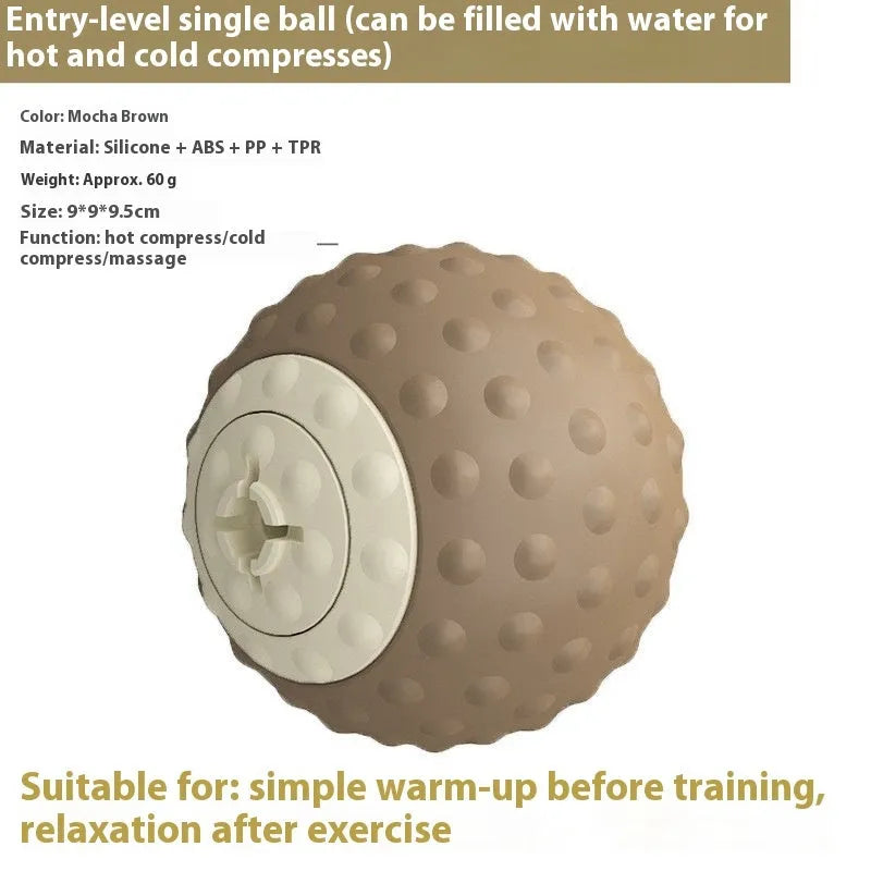 Massage ball set for cold and hot compress therapy in green and brown colours