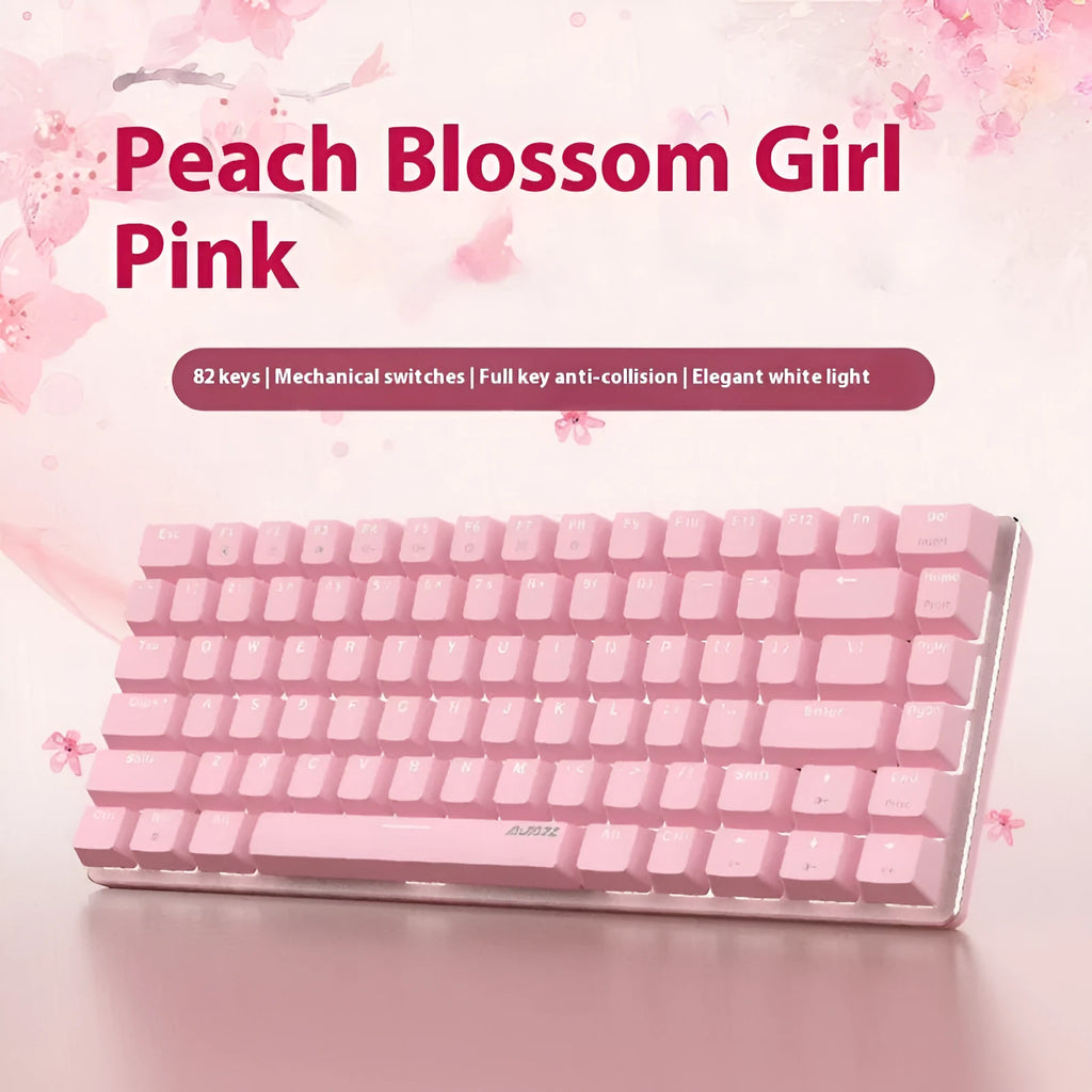 82-key mechanical keyboard with white backlight and metal housing, measuring 31cm × 12cm