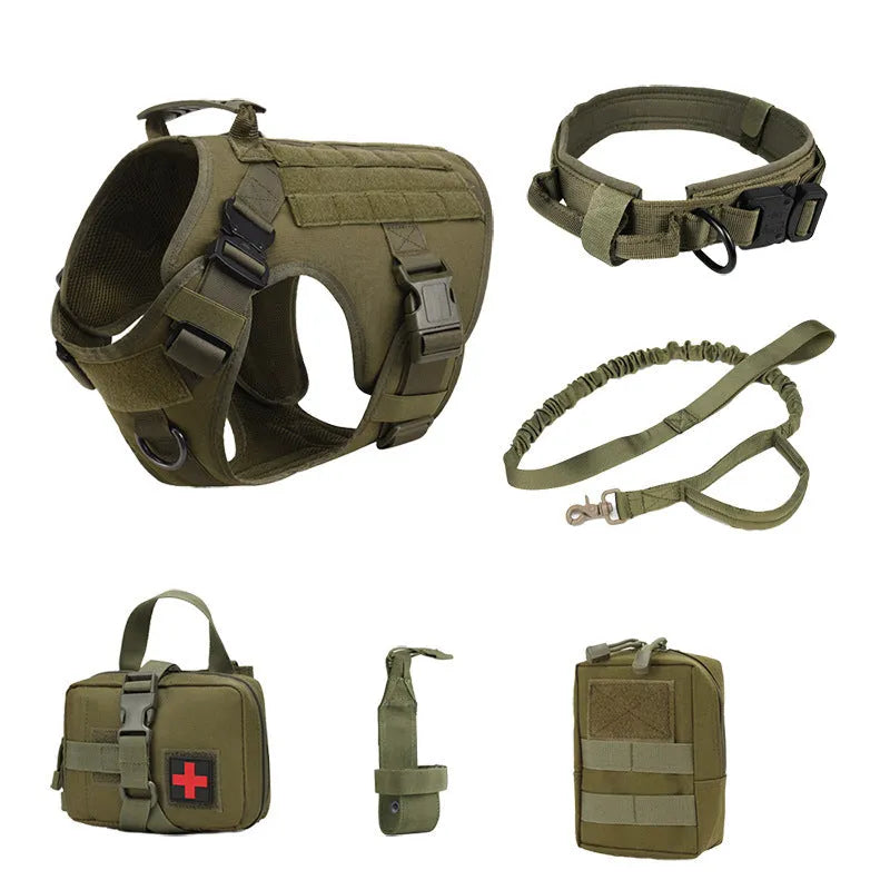 Tactical dog training battle suit vest in camouflage colours with multiple leash attachment points