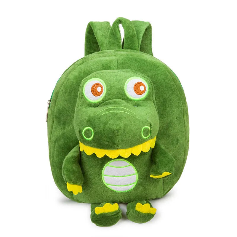 Dinosaur plush toy backpack for children with embroidery detailing and soft handle in blue colour