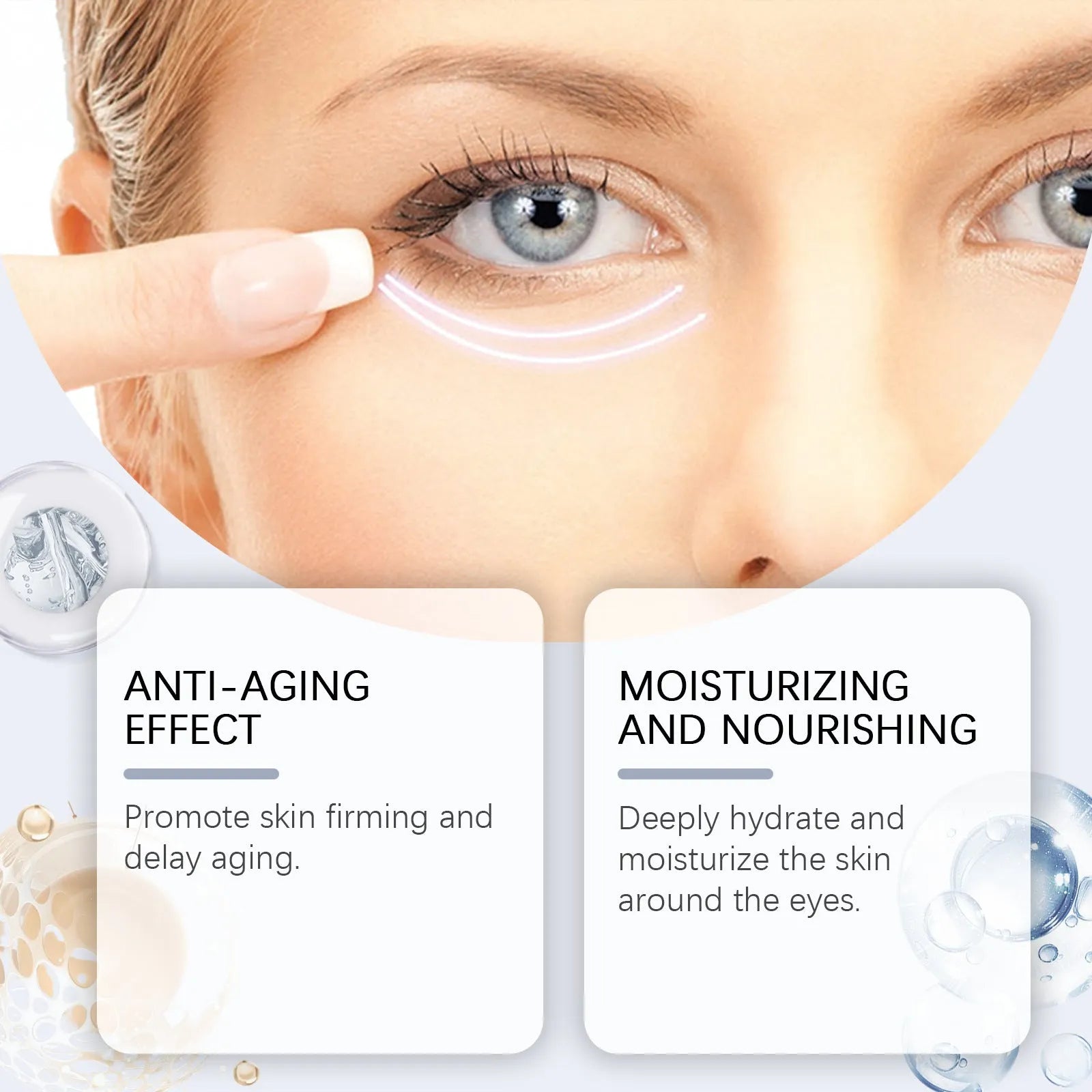 Retinol eye cream tube with moisturising formula, 20g net content, 12.1cm length