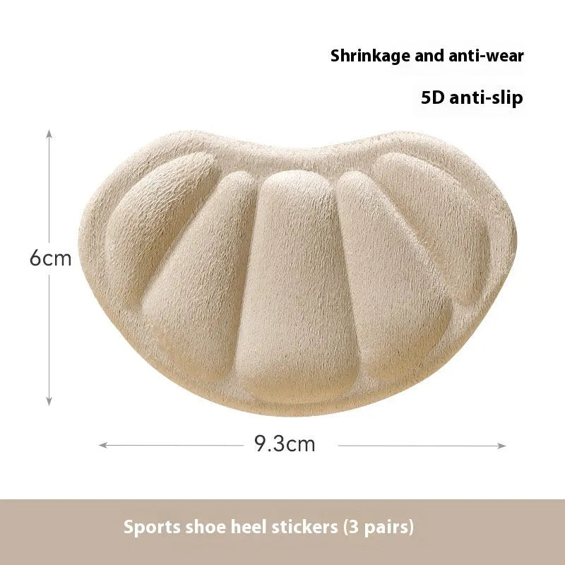 Three pairs of camel-coloured suede heel cushion pads with adhesive backing