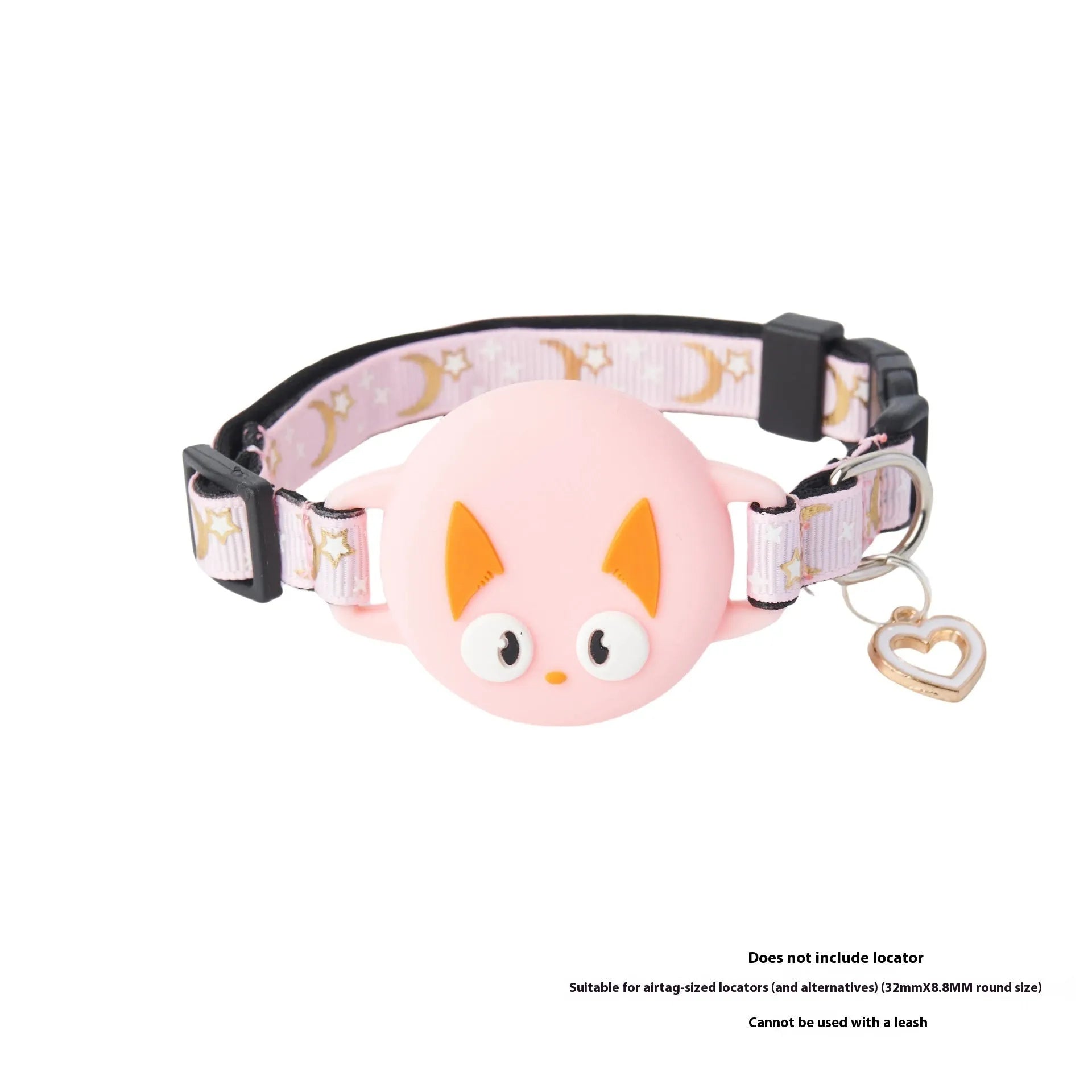Apple AirTag protective case attached to adjustable cat collar strap in pink colour