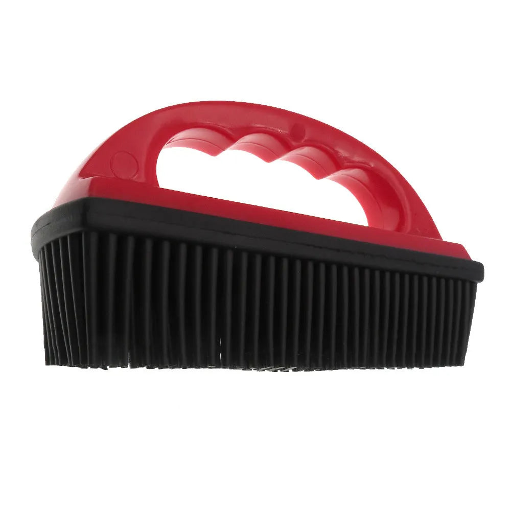 Red silicone pet hair removal brush for bath massage and carpet cleaning