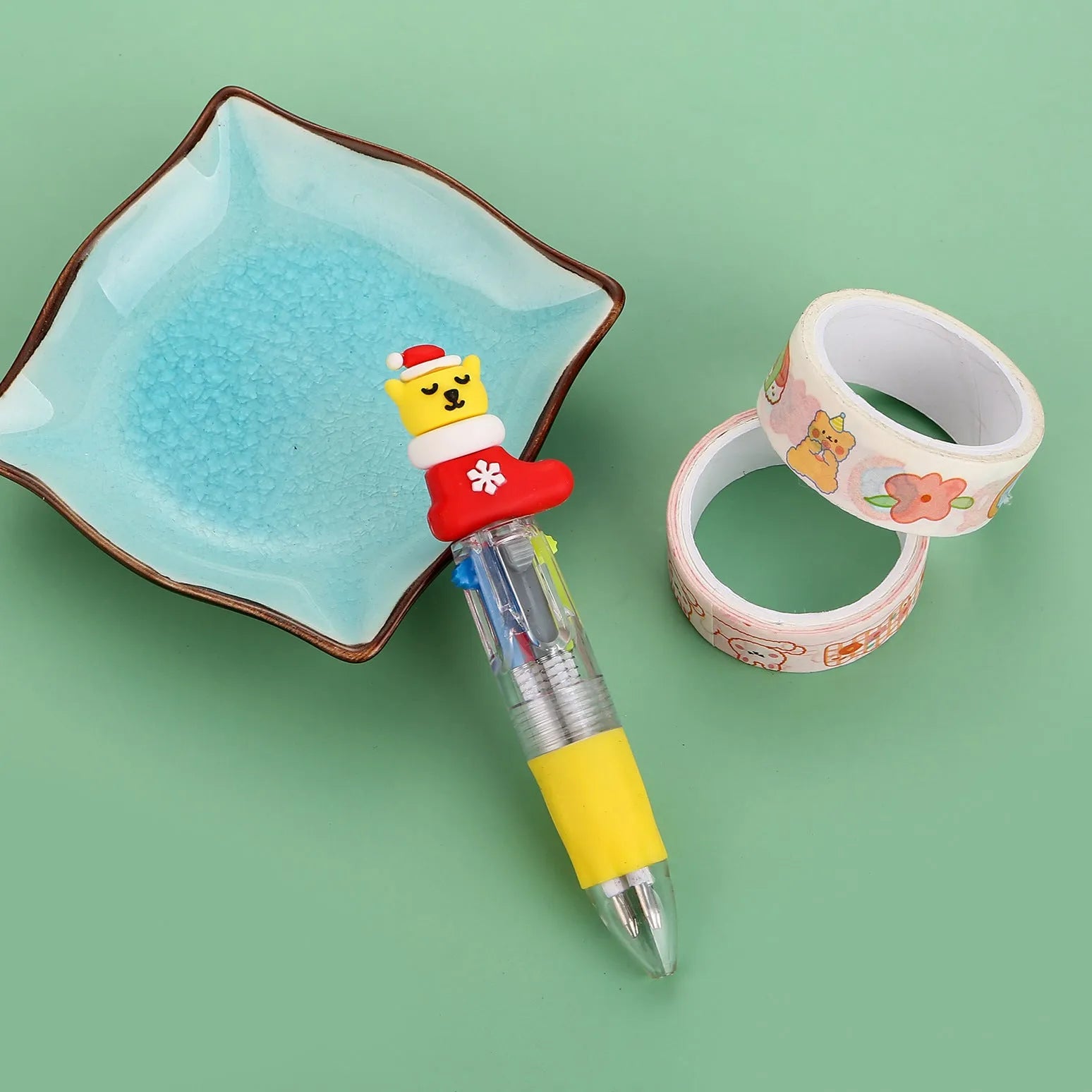 Christmas mini four-colour ballpoint pen with press mechanism and festive designs