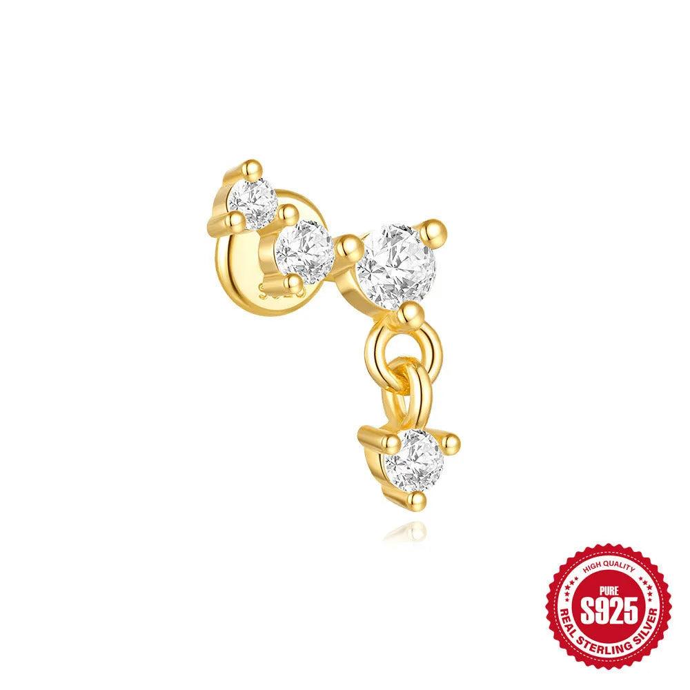 S925 sterling silver geometric earrings with a gold-plated moon and star design.