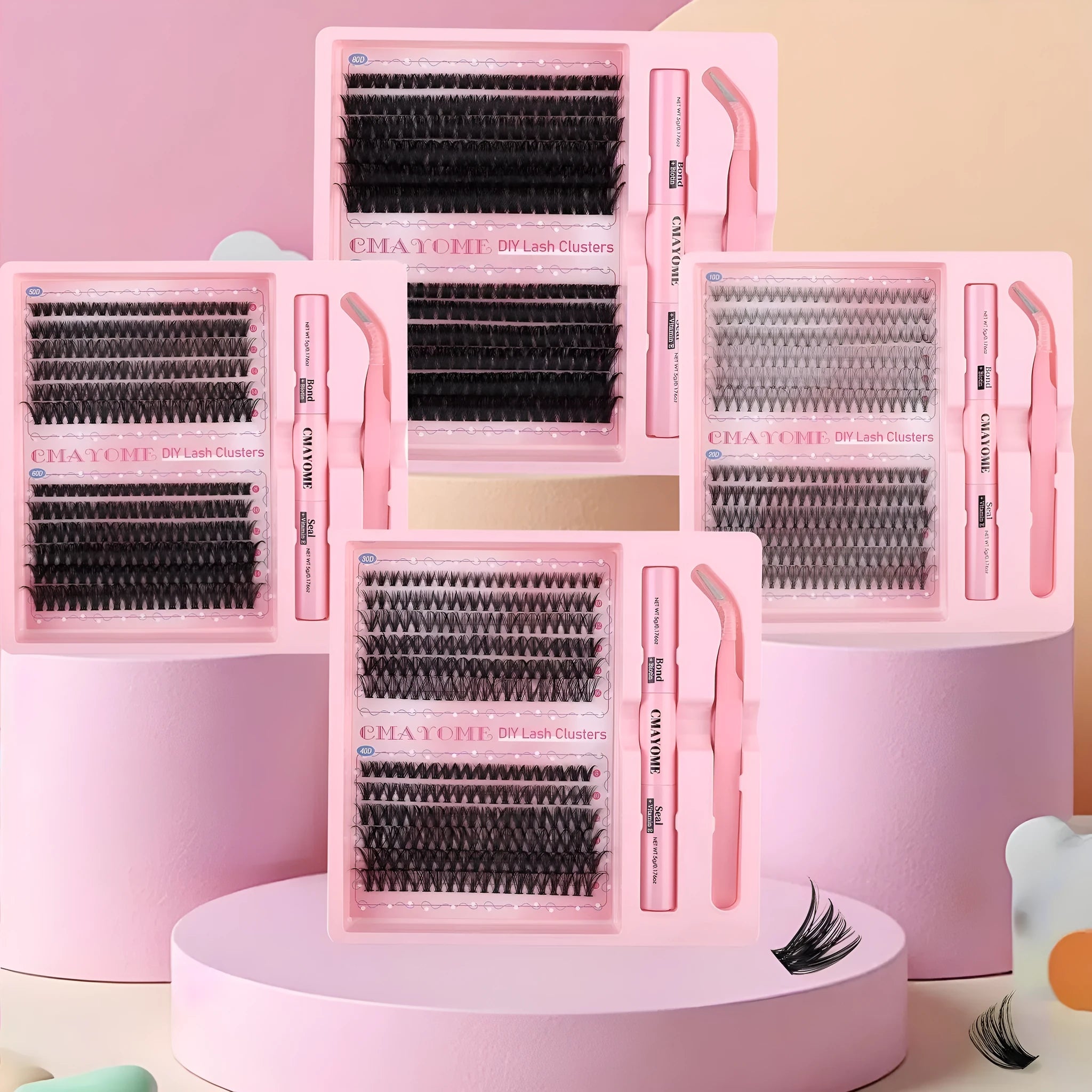 DIY single cluster individual false eyelash set in natural thick mixed split types.