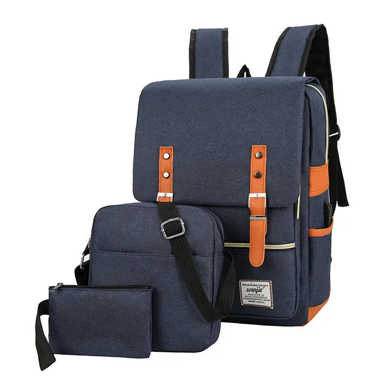 Three-piece waterproof business backpack in oxford cloth with curved shoulder strap