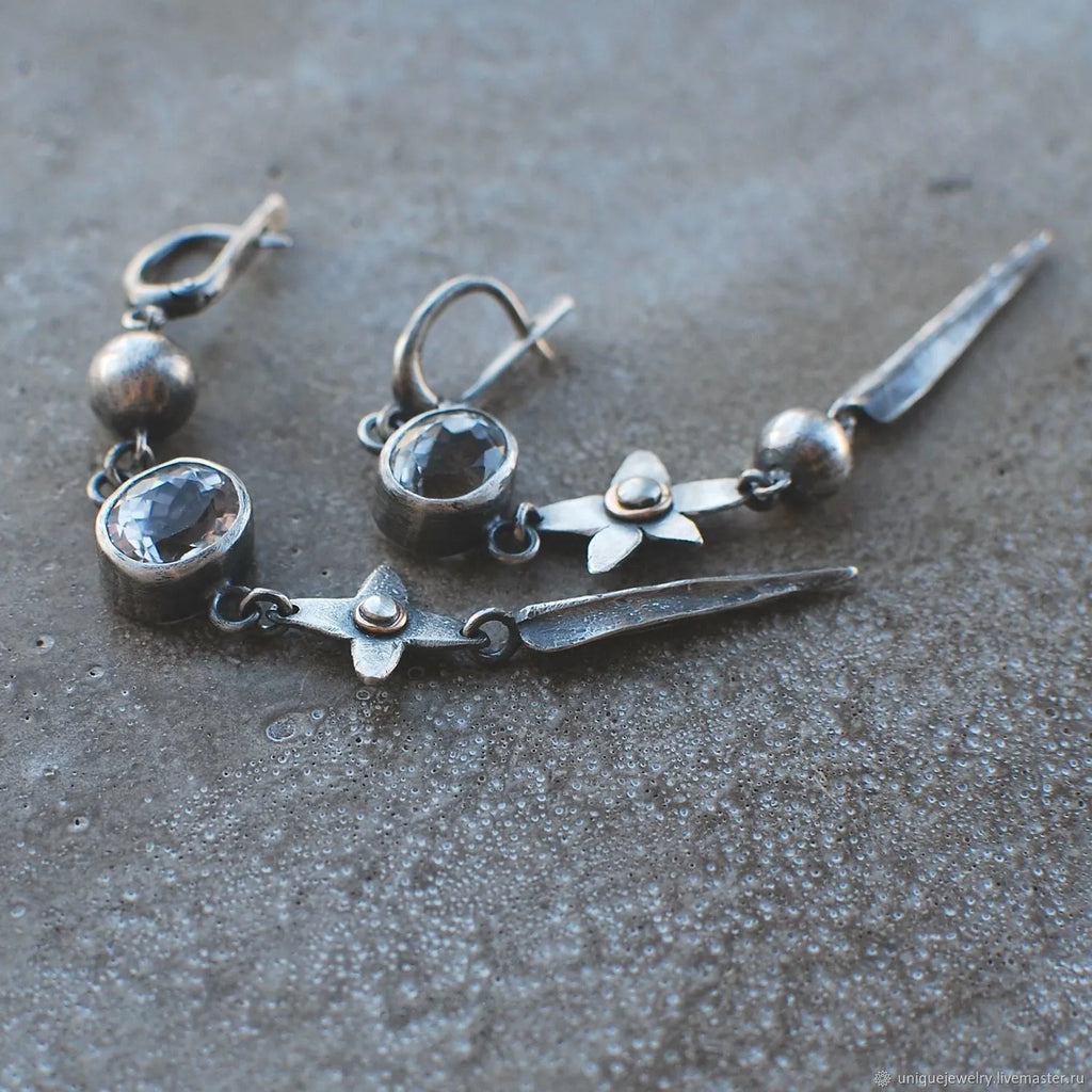 Hesheng geometric antique silver plated rhinestone pendant earrings with long drop design