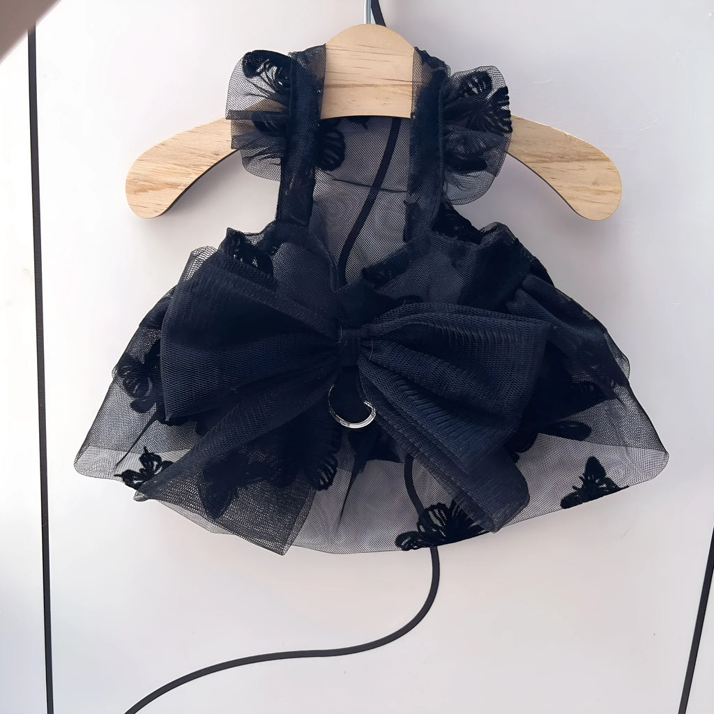 Black gauze princess tulle skirt for small dogs and cats with elastic chest