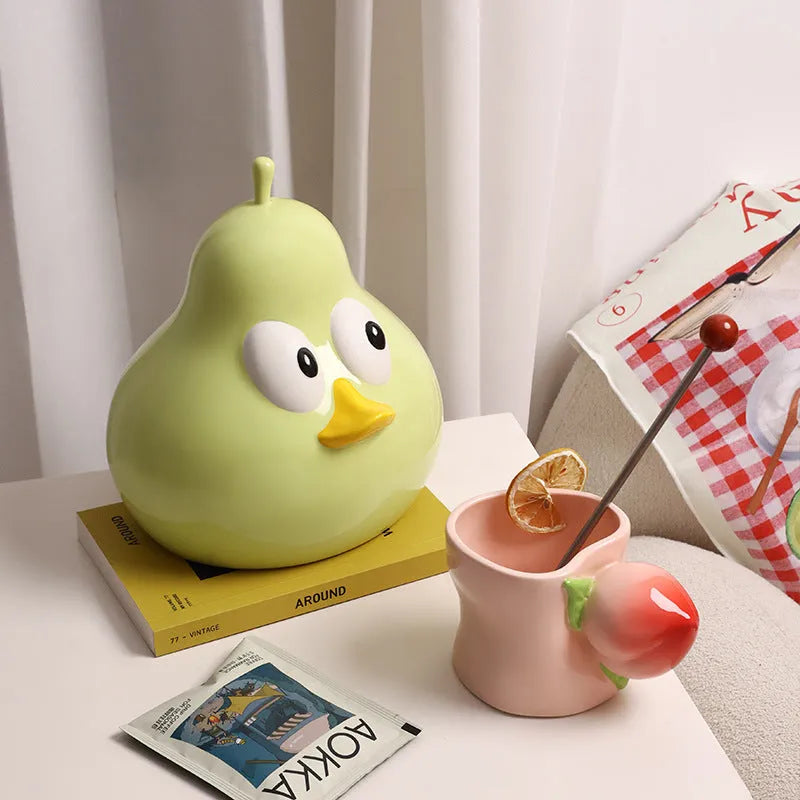 White porcelain ceramic pear-shaped tissue box with cute animal design in green or black colour
