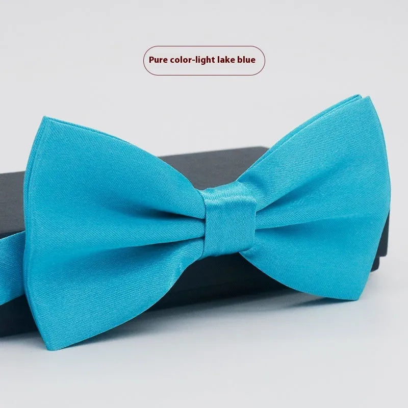 Men's solid colour formal bow tie in flat head style showing 12x6cm dimensions