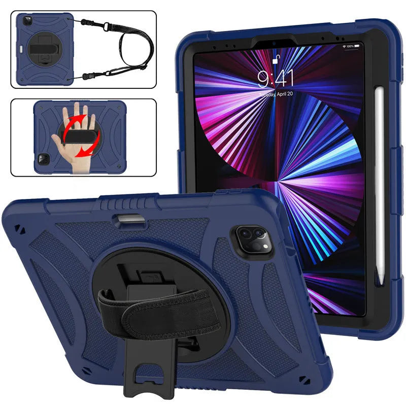 Rotating bracket strap silicone protective case for Apple iPad in multiple colour options.