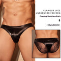 Men's black shark skin lace briefs with hip small style and free-size fit