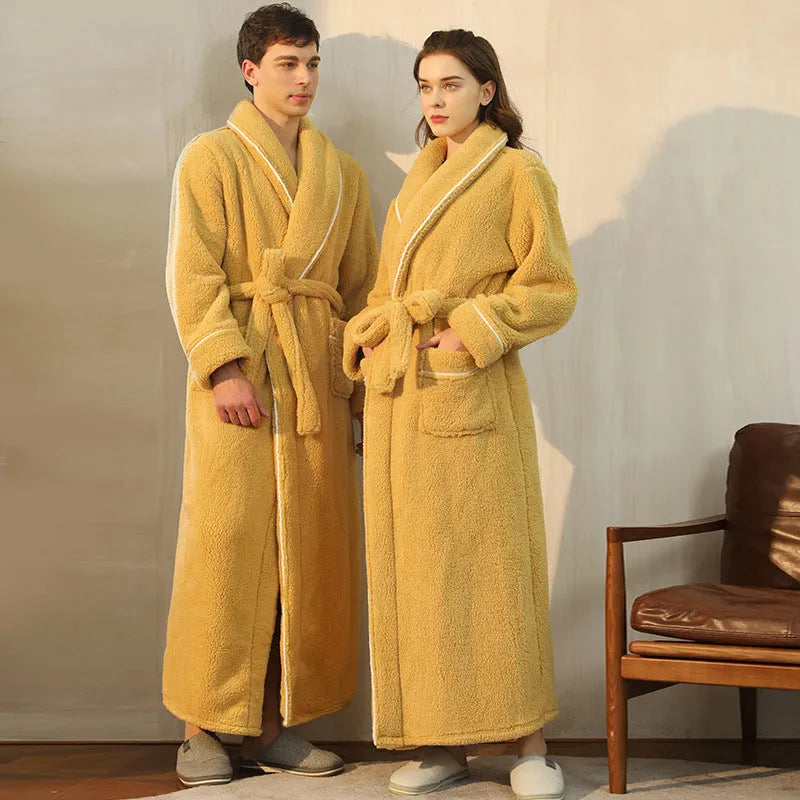Thickened flannel couple's bathrobe set for winter in multiple colour options