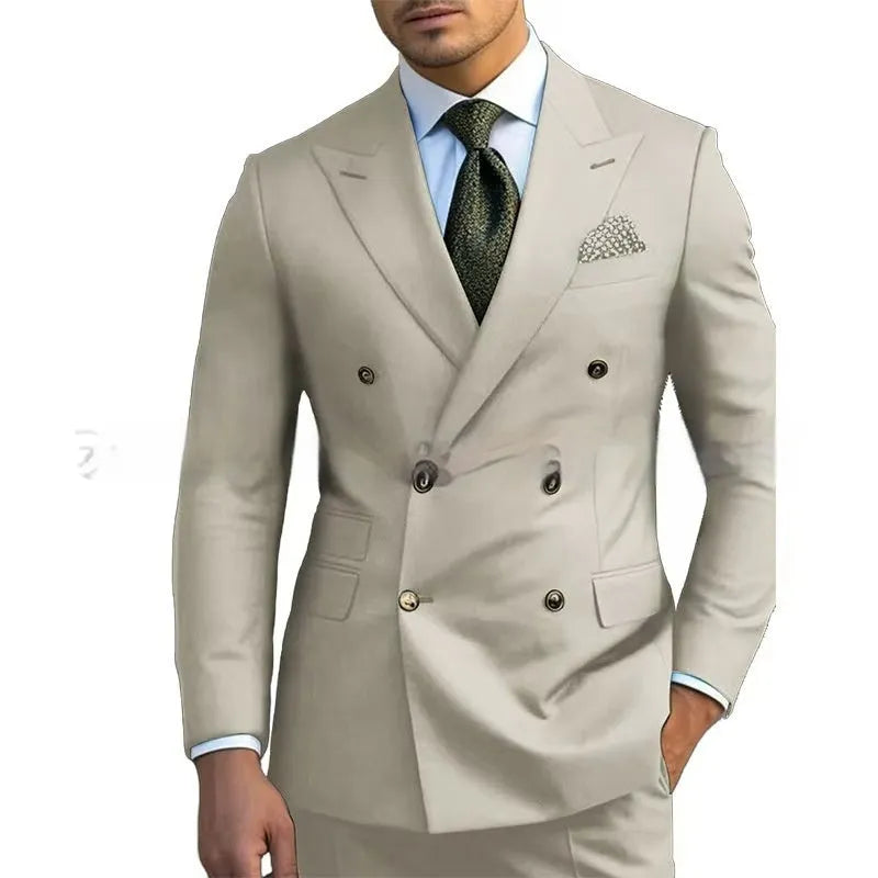 Men's regular fit business suit in navy blue with two-piece construction