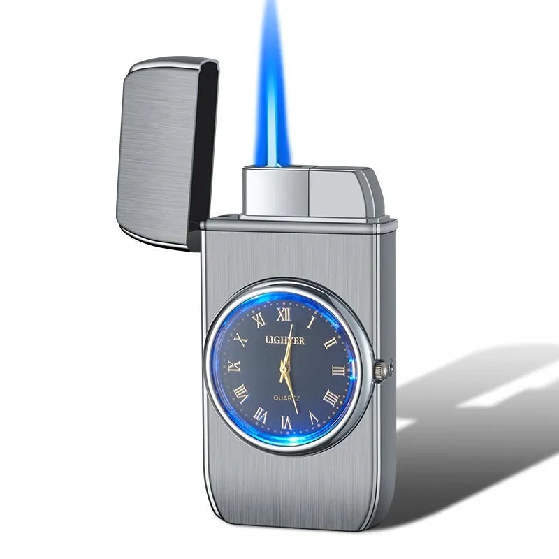 Electronic watch design metal cigarette lighter with wind-resistant ignition and LED flashing lamp