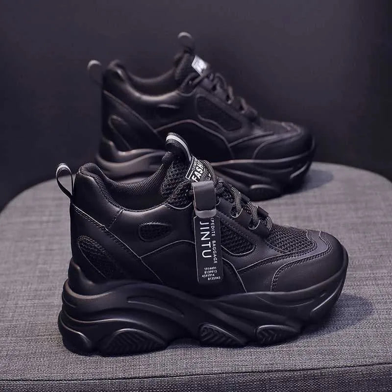 Women's platform casual shoes with breathable mesh upper and hollow-out design in various colour options