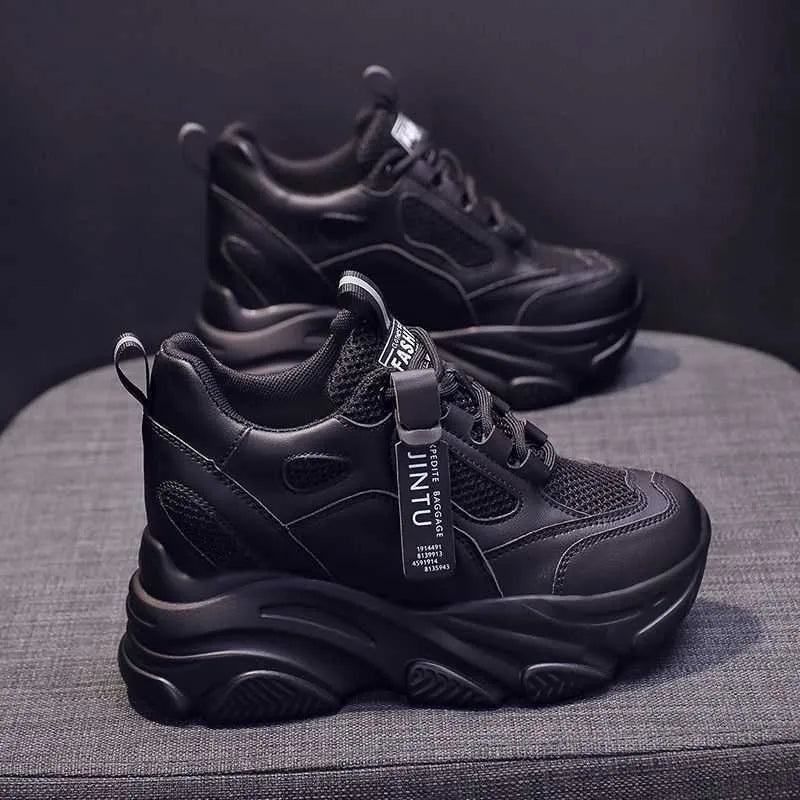 Women's platform casual shoes with breathable mesh upper and hollow-out design in various colour options