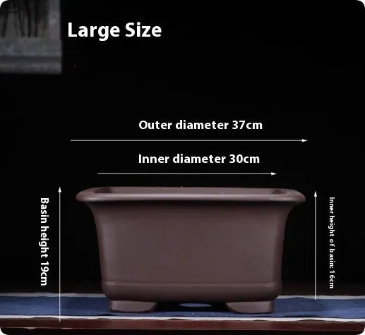 Large Chinese-style antique purple clay flower pot for indoor bonsai trees.