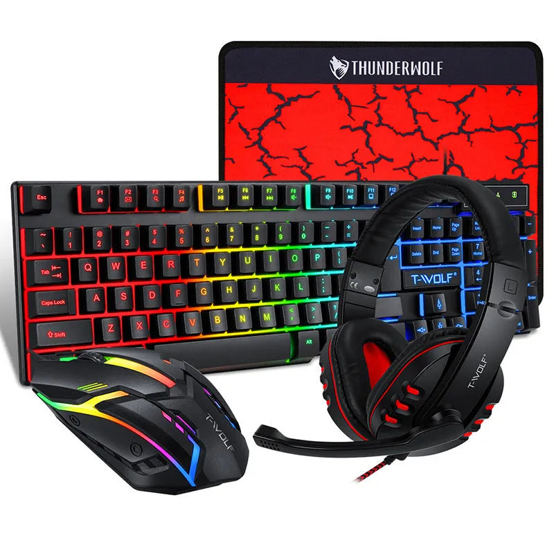 Thunder Wolf T800 gaming set with Spirit Snake keyboard, mouse, headset and mouse pad on desk