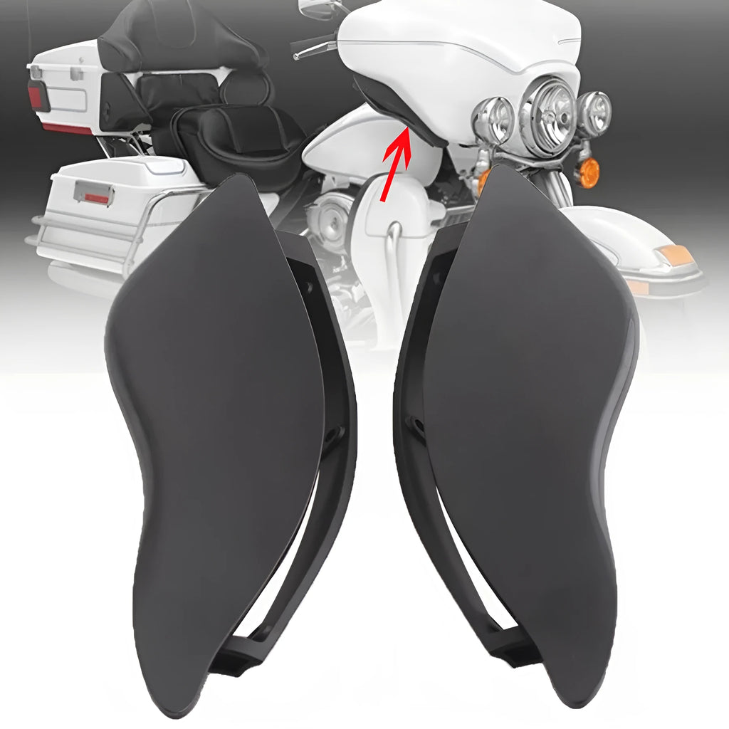 Harley-Davidson motorcycle windshield rear wing accessory in smoked and black ABS plastic