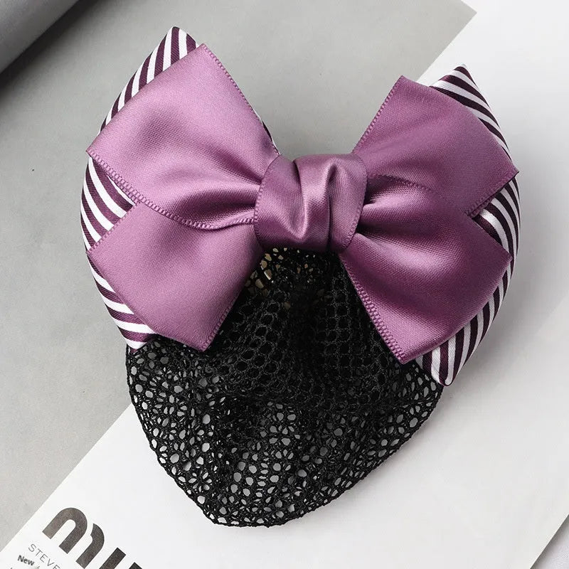 Professional two-bow mesh hair clip for female workers in various colours.