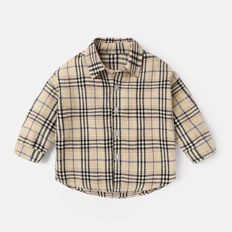 Boys' cotton lattice shirt with animal cartoon patterns in multiple colours