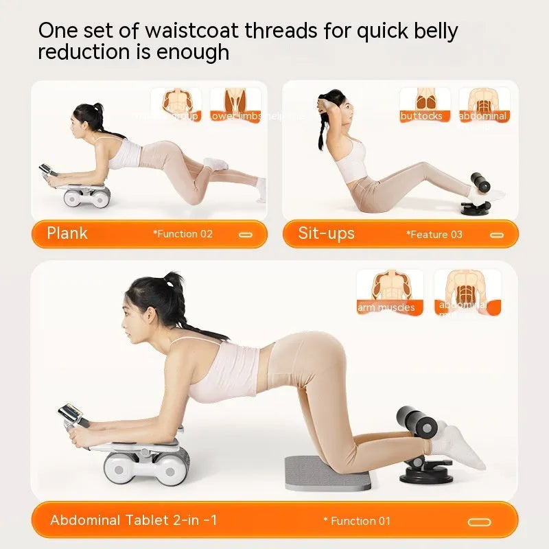 White intelligent abdominal roller fitness equipment with LED large screen timing counter and included hassock