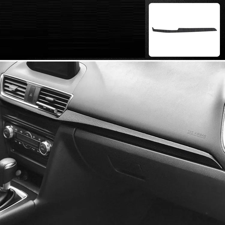 Unksera car interior decorative film sticker kit showing dashboard and centre console application with carbon fibre finish
