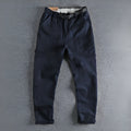 Men's cotton work trousers with N I buckle belt in khaki and dark blue colours