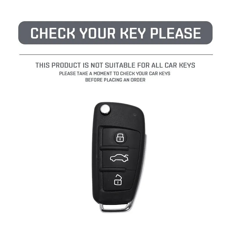 Carbon fibre style car key holder cover in white and carbon colour options with a small mirror.