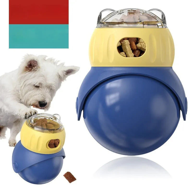 Owl-shaped plastic cat puzzle feeder in Morandi yellow and blue colours