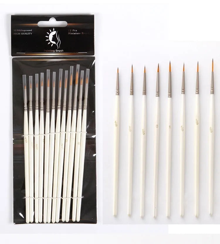Twelve pearl white fluorescent marker pens with nylon wool brushes and wood holders for watercolour and acrylic painting
