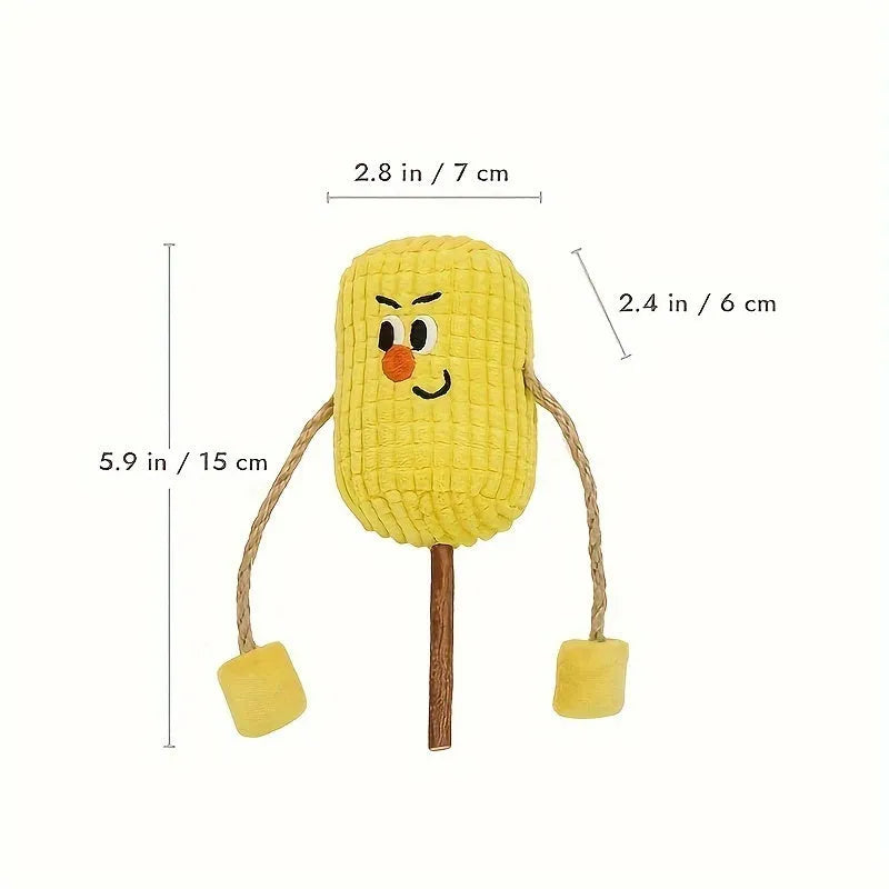 Corn cob shaped cat dental toy made from polio wood measuring 7cm by 6cm by 15cm