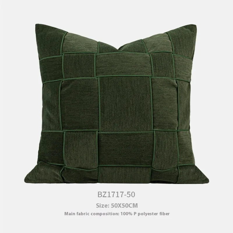 Square chenille woven sofa cushion in beige colour with textured surface and feather velvet core